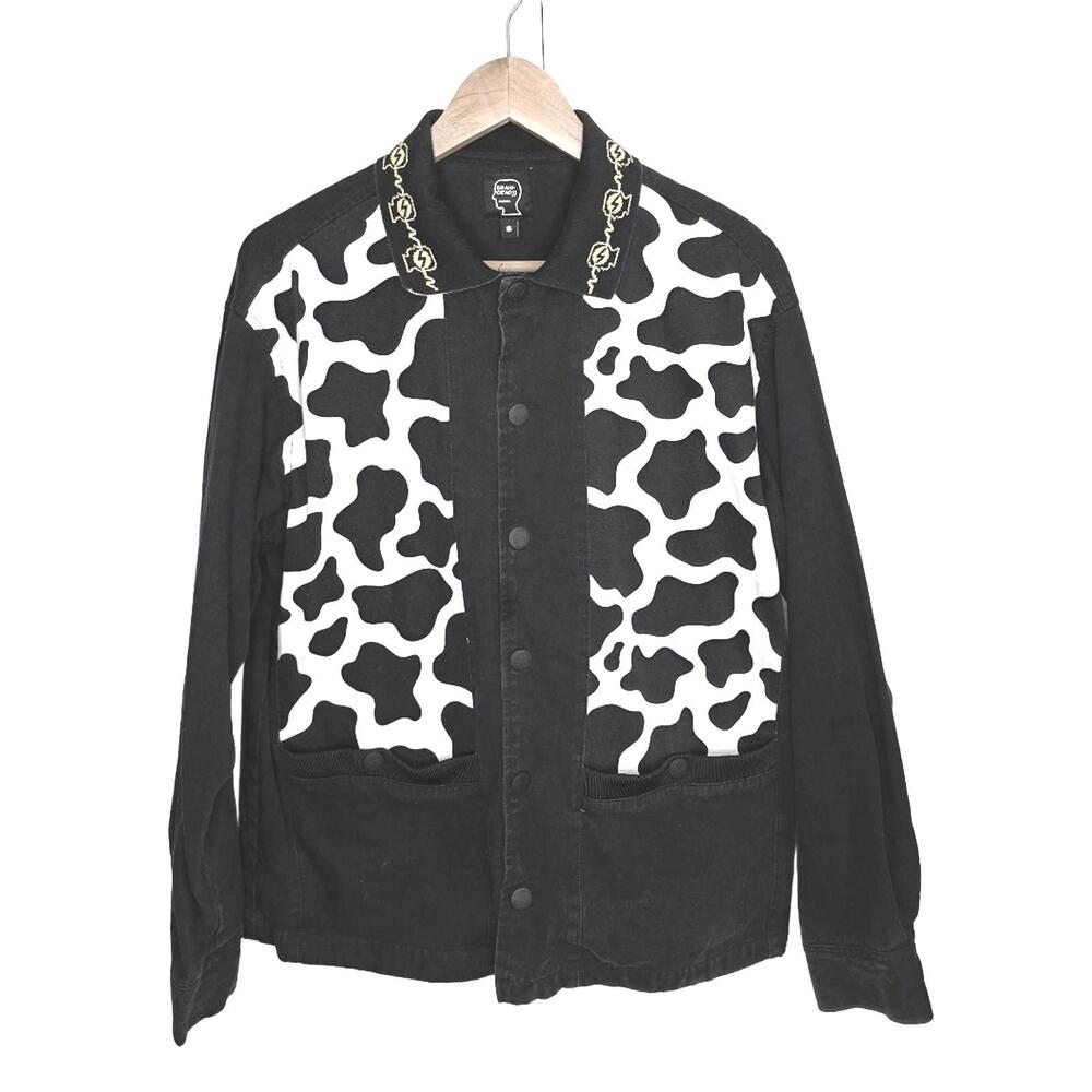 Brain Dead Black And White Cow Cabana Shirt Cotton Twill  Boxy Streetwear Small